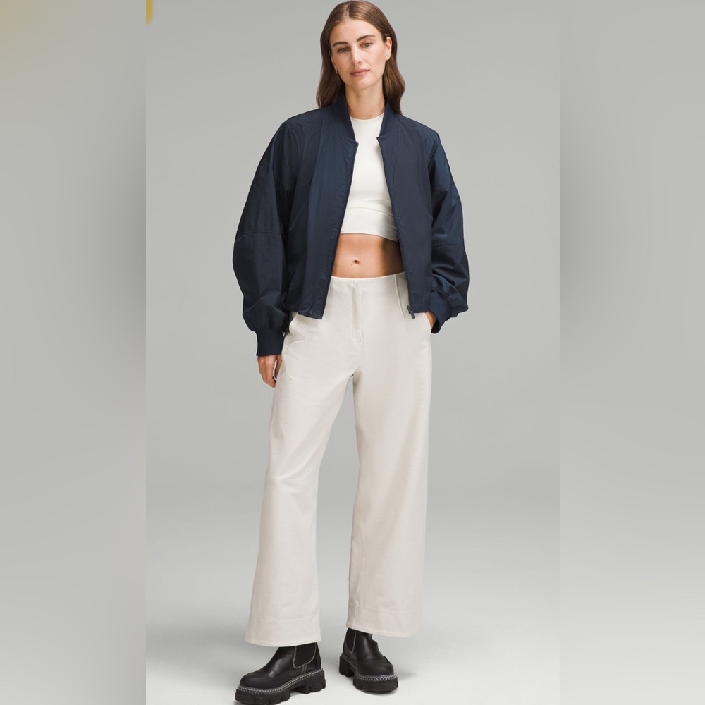 Lululemon Women’s Navy Blue Bomber Zip Up Cinch Waist Crop Jacket SZ 8